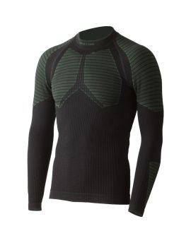 Koszulka męska z długim rękawem Lasting WEROLO 80% Merino Wool Czarno-Zielony (9060)