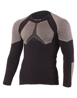 Koszulka męska z długim rękawem Lasting WEROLO 80% Merino Wool Czarno-Beżowy (9070)
